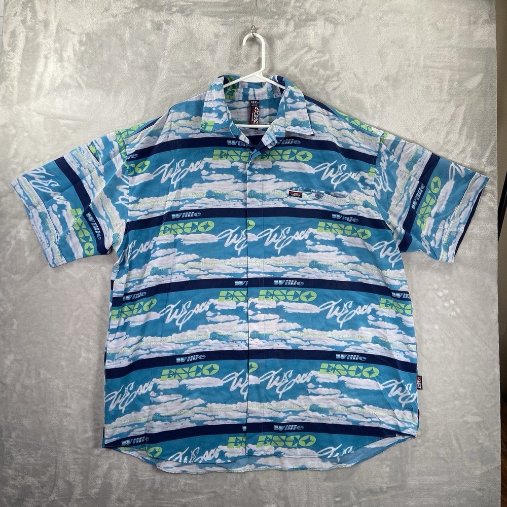 Willie Esco Shirt men's XXXL Button Up Hawaiian Clouds Blue Sky AOP *READ* 3XL